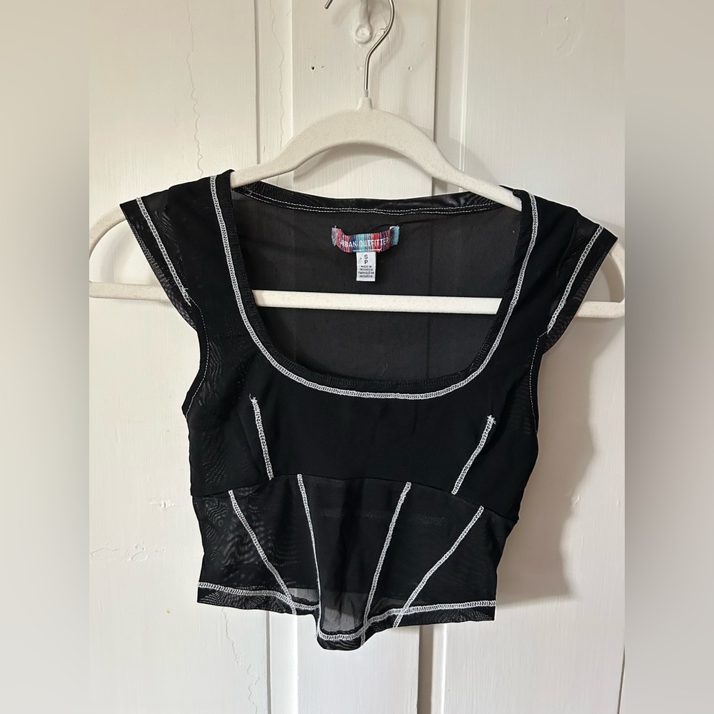 Urban Outfitters Black and White Mesh Fitted Crop Top